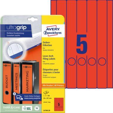 Avery iratrendező címke piros 38 x 297 mm