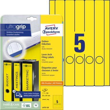 Avery iratrendező címke sárga 38 x 297 mm