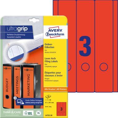 Avery iratrendező címke piros 61 x 297 mm