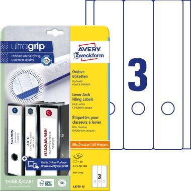 Avery iratrendező címke fehér 61 x 297 mm