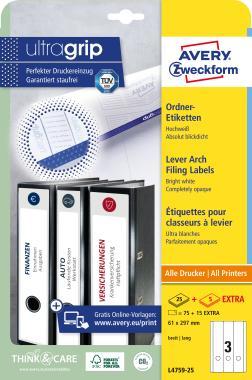 Avery iratrendező címke fehér 61 x 297 mm