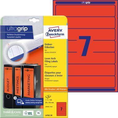 Avery iratrendező címke piros, 192 x 38 mm