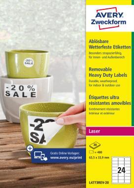 Avery visszaszedhető időjárásálló fehér poliészter címke 63,5 x 33,9 mm
