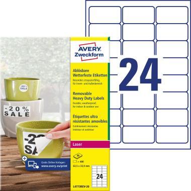 Avery visszaszedhető időjárásálló fehér poliészter címke 63,5 x 33,9 mm