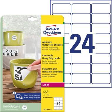 Avery visszaszedhető időjárásálló fehér poliészter címke 63,5 x 33,9 mm