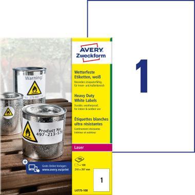 Avery időjárásálló poliészter címke - fehér 210 x 297 mm 100 ív