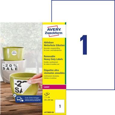 Avery visszaszedhető időjárásálló fehér poliészter címke 210 x 297 mm