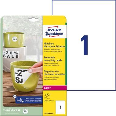 Avery visszaszedhető időjárásálló fehér poliészter címke 210 x 297 mm