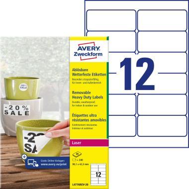 Avery visszaszedhető időjárásálló fehér poliészter címke 99,1 x 42,3 mm