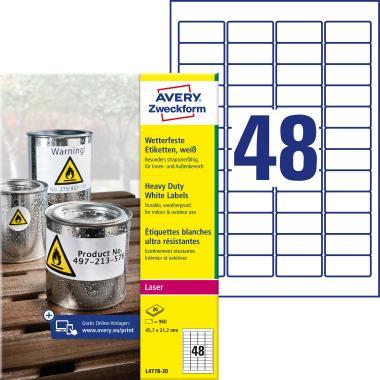 Avery időjárásálló fehér poliészter címke 45,7 x 21,2 mm