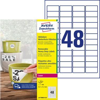 Avery visszaszedhető időjárásálló fehér poliészter címke 45,7 x 21,2 mm