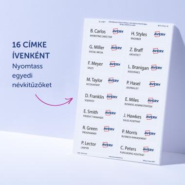 Avery öntapadó névcímke acetátselyem, 88,9 × 31 mm, 320 db - fehér