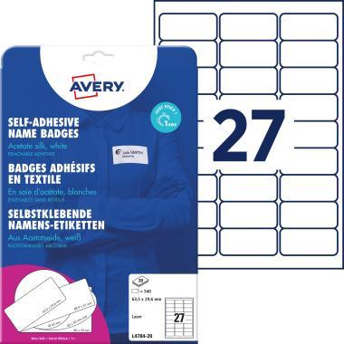 Avery öntapadó névcímke acetátselyem, 63,5 × 29,6 mm, 540 db - fehér