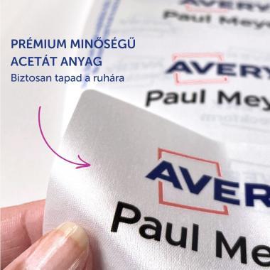 Avery öntapadó névcímke acetátselyem, 80 × 50 mm, 200 db - fehér piros kerettel