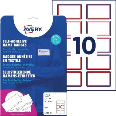 Avery öntapadó névcímke acetátselyem, 80 × 50 mm, 200 db - fehér piros kerettel