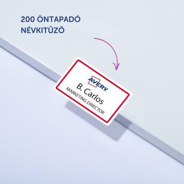 Avery öntapadó névcímke acetátselyem, 80 × 50 mm, 200 db - fehér piros kerettel