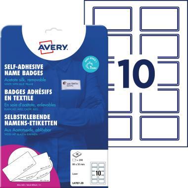 Avery öntapadó névcímke acetátselyem, 80 × 50 mm, 200 db - fehér kék kerettel