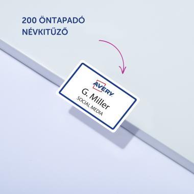 Avery öntapadó névcímke acetátselyem, 80 × 50 mm, 200 db - fehér kék kerettel