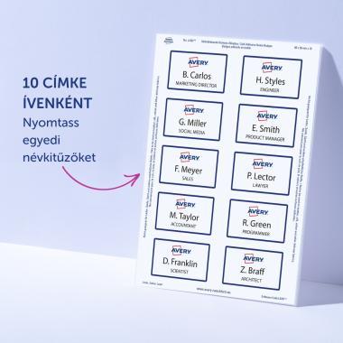 Avery öntapadó névcímke acetátselyem, 80 × 50 mm, 200 db - fehér kék kerettel