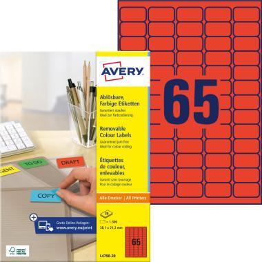 Avery univerzális visszaszedhető piros címke 38,1 x 21,2 mm