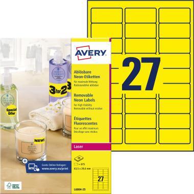 Avery visszaszedhető neonsárga címke  63,5 x 29,6 mm