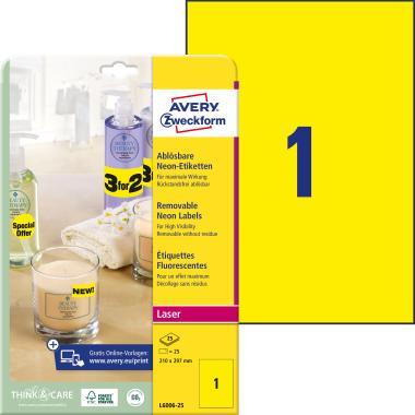 Avery visszaszedhető neonsárga címke 210 x 297 mm