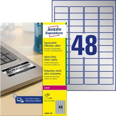 Avery ipari poliészter címke - ezüst 45,7 x 21,2 mm 100 ív