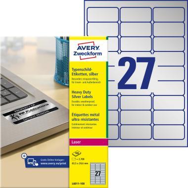 Avery ipari poliészter címke - ezüst 63,5 x 29,6 mm 100 ív