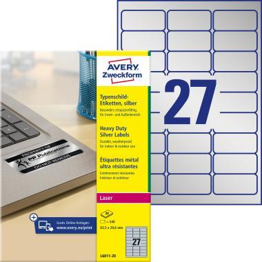 Avery ipari ezüst poliészter címke 63,5 x 29,6 mm