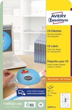 Avery nagyfedőképességű CD címke +központosító, 117 mm