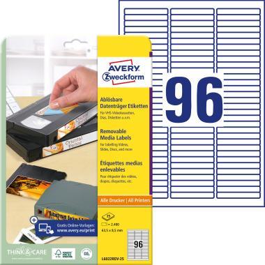Avery visszaszedhető HI8 kazetta címke 63,5 x 8,5 mm