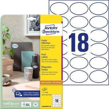 Avery ovális visszaszedhető öntapadó címke 63,5 x 42,3 mm