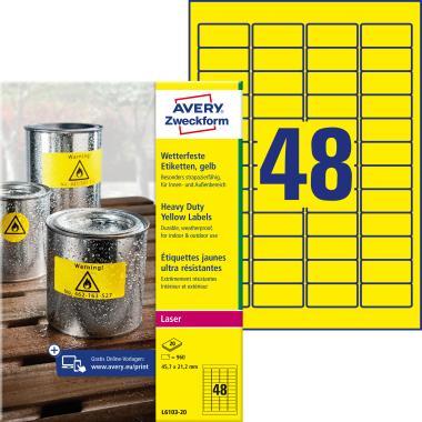 Avery időjárásálló sárga poliészter címke 45,7 x 21,2 mm
