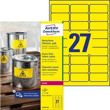 Avery időjárásálló sárga poliészter címke 63,5 x 29,6 mm
