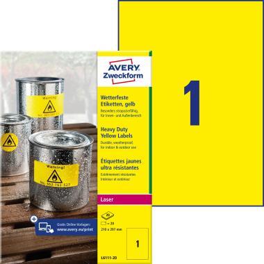 Avery időjárásálló sárga poliészter címke 210 x 297 mm