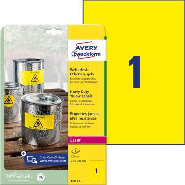 Avery időjárásálló sárga poliészter címke 210 x 297 mm