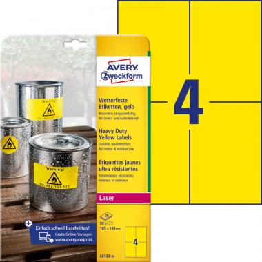 Avery időjárásálló sárga poliészter címke 105 x 148 mm