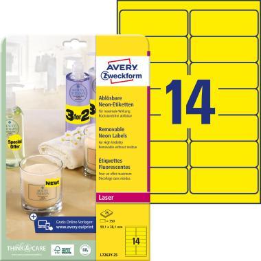 Avery visszaszedhető neonsárga címke 99,1 x 38,1 mm