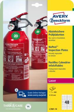 Avery eltávolíthatatlan öntapadó nyomtatható plakett Ø 20 mm - fehér