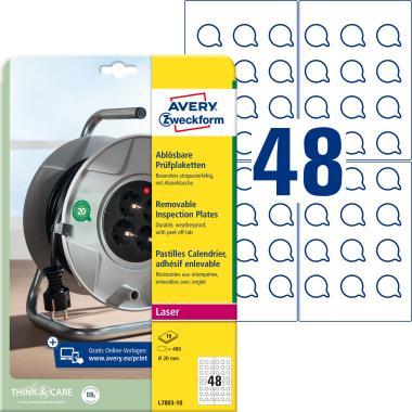 Avery nyomtatható, öntapadó visszaszedhető plakettek - fehér Ø 20 mm