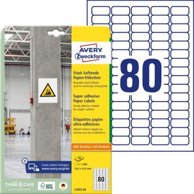 Avery szuper tapadású öntapadó papír címke - fehér 35,6x16,9 mm