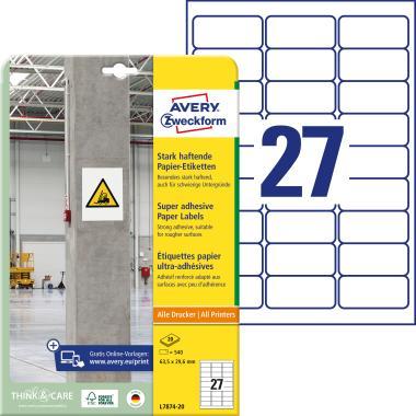 Avery szuper tapadású öntapadó papír címke - fehér 63,5x29,6 mm