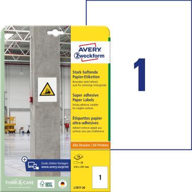 Avery szuper tapadású öntapadó papír címke - fehér 210x297 mm