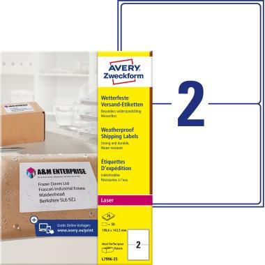 Avery fehér időjárásálló csomag címke 199,1 x 143,5 mm
