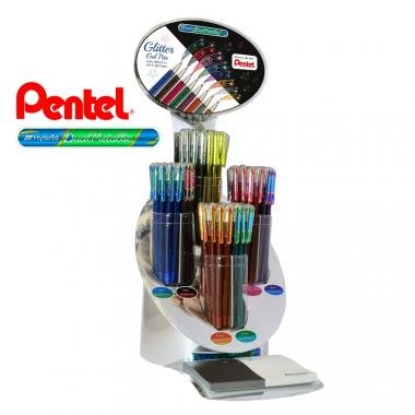 Pentel zselés rollertoll kupakos Dual-Hybrid metál 1,0 mm 96 db-os töltött display, 8 szín x 12 db