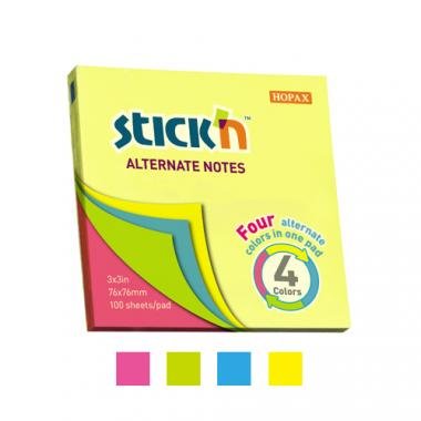 Stick'n öntapadó jegyzettömb 76x76 mm, 4x100 lap - neon színek