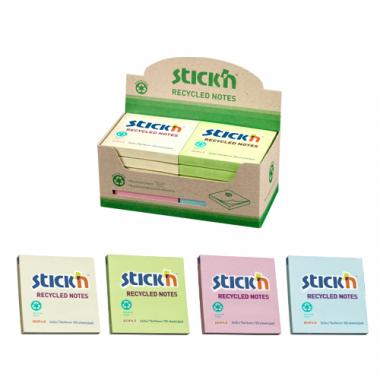 Stick'n öntapadó jegyzettömb újrahasznosított 76x76 mm, 12x100 lap - pasztell színek