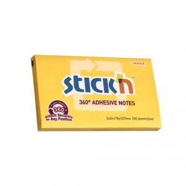 Stick'n öntapadó jegyzettömb 360°-ban tapadó 76x127 mm, 100 lap - narancssárga