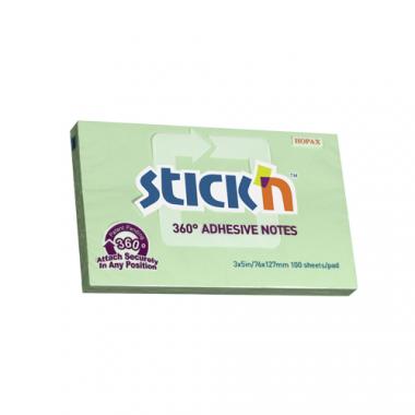 Stick'n öntapadó jegyzettömb 360°-ban tapadó 76x127 mm, 100 lap - zöld