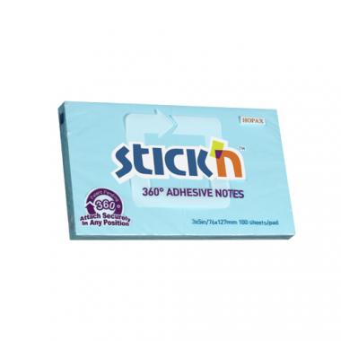 Stick'n öntapadó jegyzettömb 360°-ban tapadó 76x127 mm, 100 lap - kék